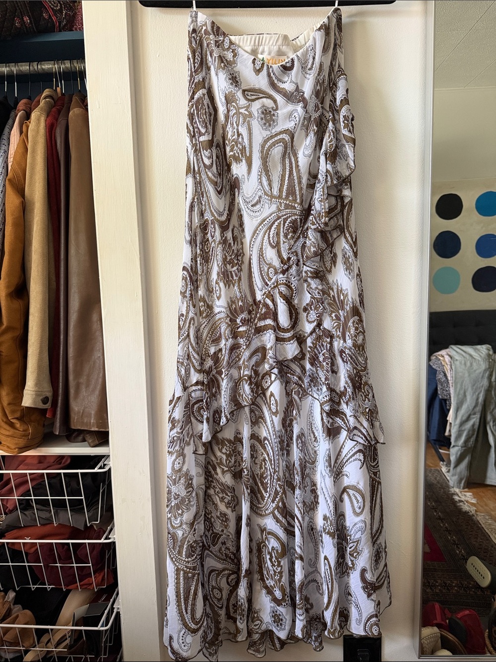 Vintage Yilina Paisley Ruffle Midi Slip Dress